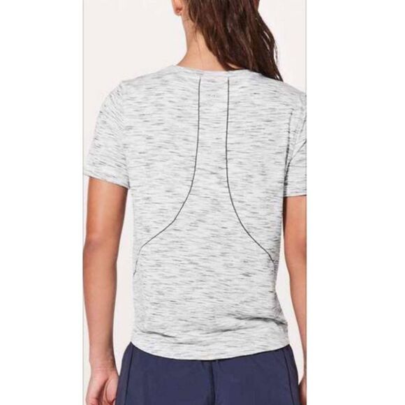 Lululemon Women’s Long Distance Workout Shirt Round Neck Gray White Size 12 - Picture 4 of 10